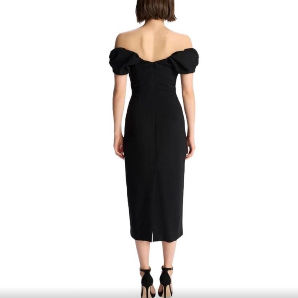 A.L.C Nora off shoulder linen ruffle ruched mid-calf little black dress - Picture 6 of 13